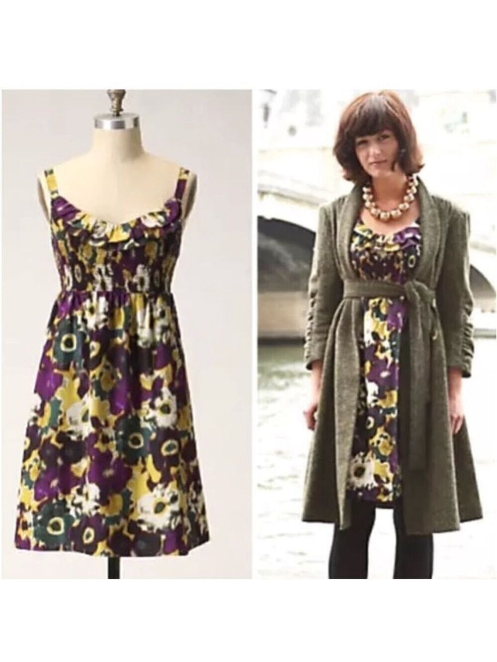 Anthropologie Purple and Yellow Floral Dress